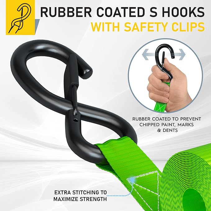 AUGO Ratchet Straps Heavy Duty 4 Pack -15 FT - 2200 LB Break Strength – - Cargo - Image 3