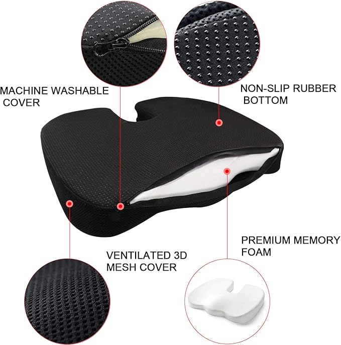 Seat Cushion Premium Memory Foam Non-Slip Coccyx Tailbone Cushion - Image 3
