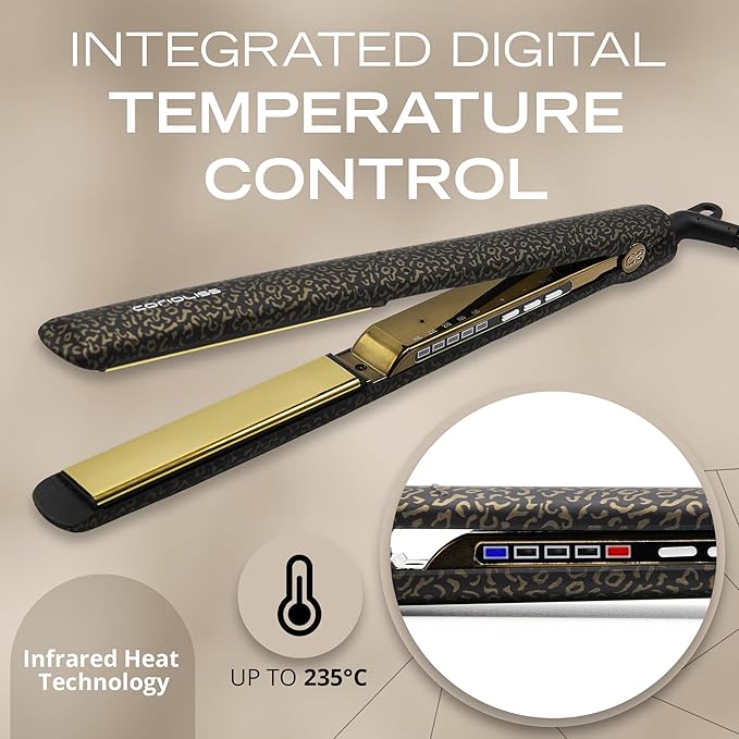 Corioliss C3 Hair Straightener Flat Iron Professional for Hair Titanium Plates Control Temperature Women (Leopard Gold Soft Touch)