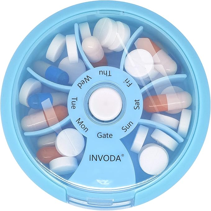 INVODA Weekly Pill Organizer 7 Compartment Rotating Pill Box - Image 9