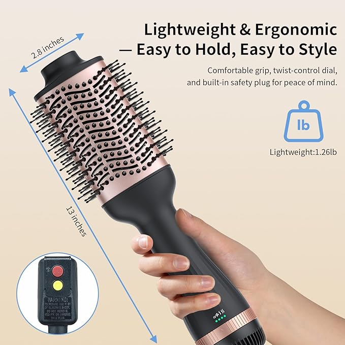 Hot Air Brush Blow Dryer in One, 4-in-1 Ionic Hair Dryer and Styler Volumizer with 3.2" Oval Barrel, 33000RPM High-Speed Motor, Hot Air Straightener Brush, All Hair Types KNS-M8