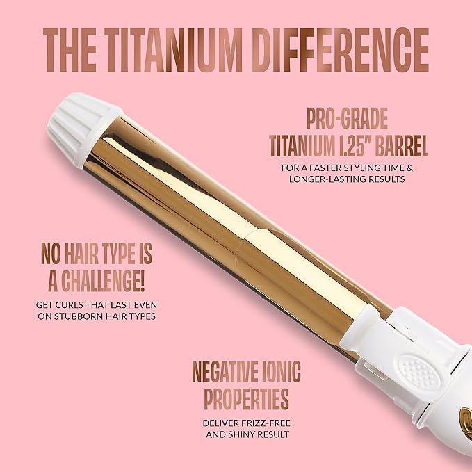 FoxyBae Automatic Curling Iron - Professional Auto Rotating Hair Curler Wand for Long Hair w/Temp Control -1.25” Titanium Hot Hair Styling Tools for Silky Curls - Self Hair Curlers [Pearl White-Gold]