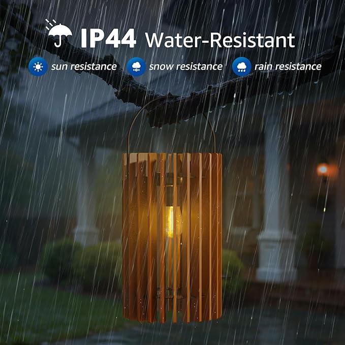 2 Set Solar Lantern Outdoor Rattan Lamp Outside Lights Hanging LED - Image 6