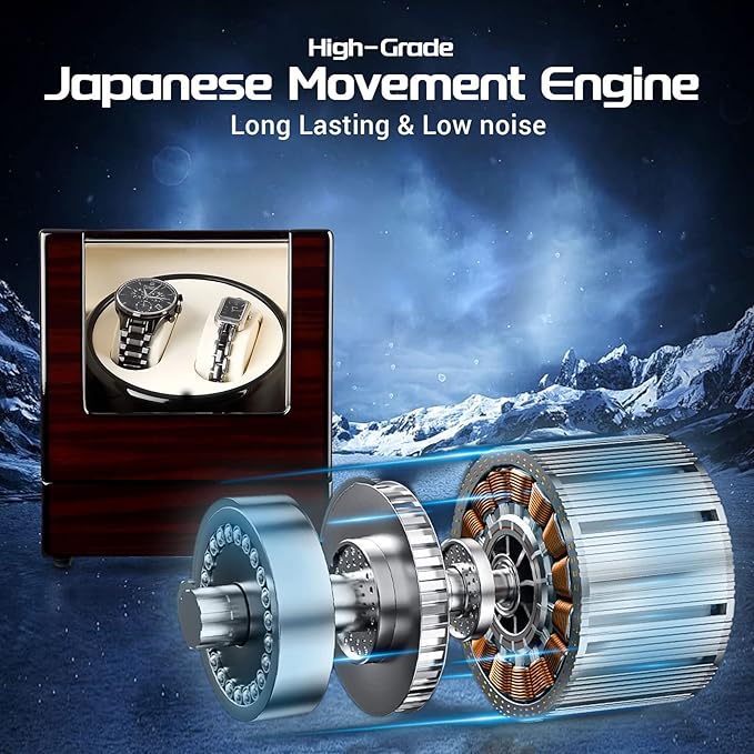 Uten Automatic Watch Winder Box Luxury Wooden Watch Storage Case, Double Watch - Image 7