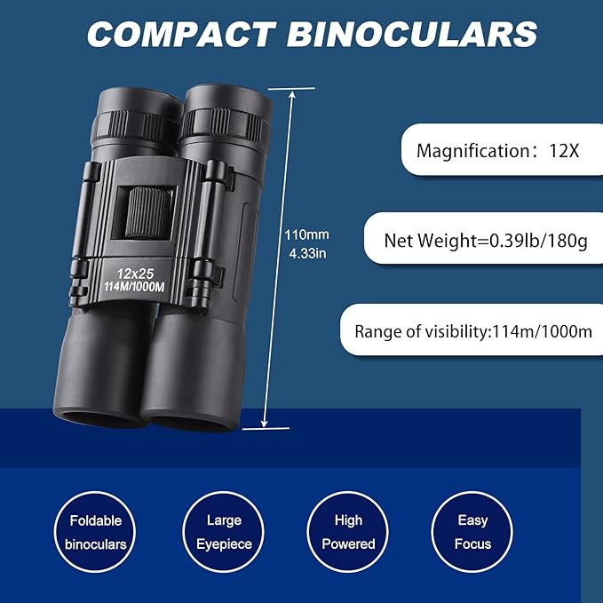 12x25 Compact Binoculars, High Powered Easy Focus Binoculars, Portable Large - Image 2
