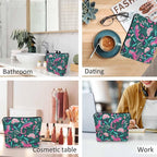 Lizard Cosmetic Travel Bag For Toiletries, Tropical Animal Floral Lizard Makeup Bag Toiletry Bags For Women, Flax Cosmetic Bags Make Up Bag Purse Toiletries Bag Birthday Gift