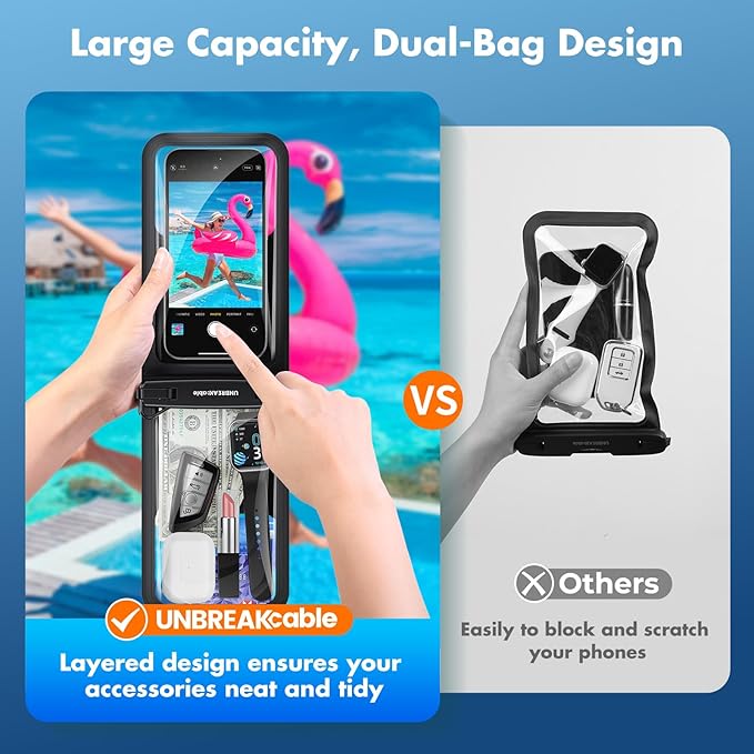 UNBREAKcable IPX8 Waterproof Phone Pouch 2-Pack, Double Space Waterproof Phone - Image 2