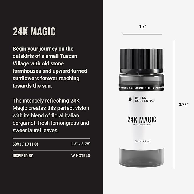 Hotel Collection Diffuser Oil - 24K Magic - Aromatherapy Essential Fragrance Oil - Citrus, Lemongrass, and Jasmine - 50mL 1.7 Fl oz