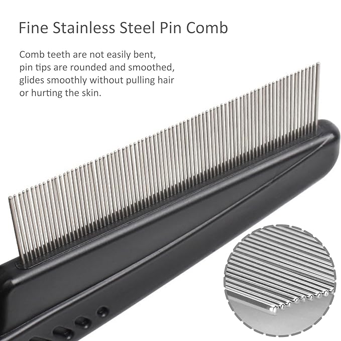 Fine-Tooth Dandruff Comb, Durable Stainless Steel Dandruff Removal, Professional Hair Styling Tool for Adults and Kids (Black+Red)