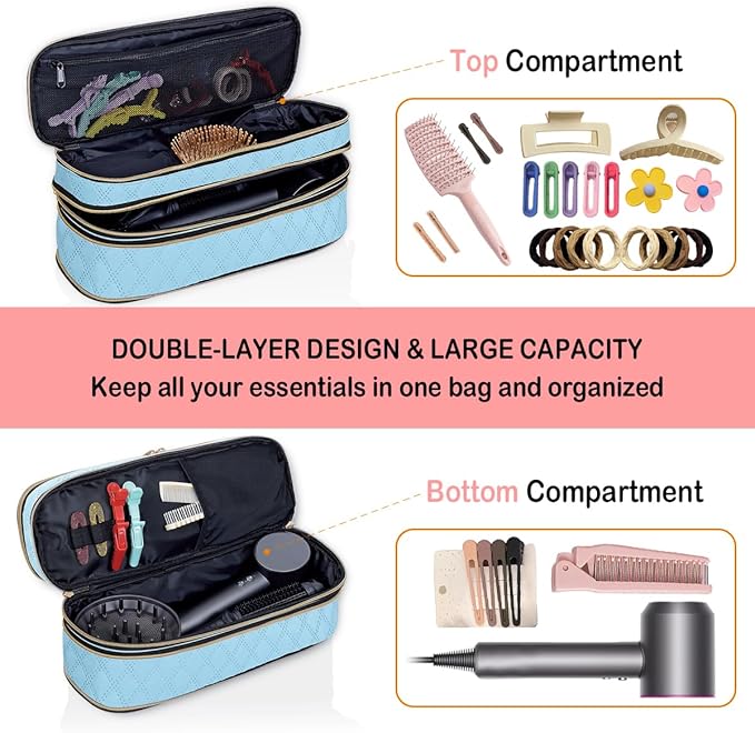 Hair Dryer Travel Carrying Case, Curling Iron Storage Bag, Slim Expandable Handheld Dual-Layer Travel Storage Bag for Dryer/Hair Tool Organizer/Style Organizer