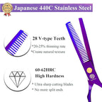 Purple Dragon 5.5 inch Hair Cutting Scissors Set with Razor, Leather Scissors Case, Barber Hair Cutting Shears Hair Thinning/Texturizing Shears for Professional Hairdresser or Home Use (Purple)