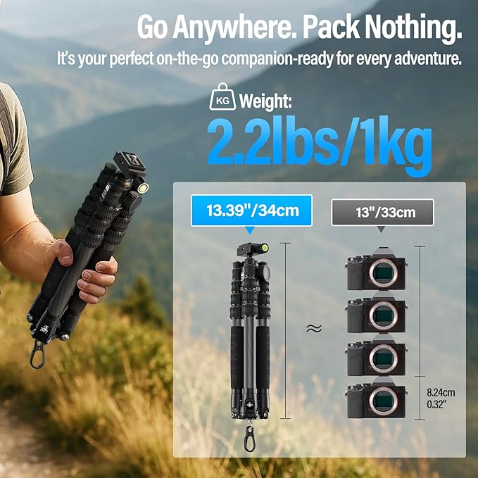 SIRUI Lightweight Carbon Fiber Travel Tripod, 6kg Load Capacity Compact Camera - Image 2