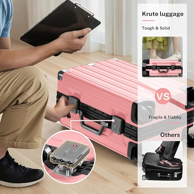 Krute Aluminum Frame Carry On Luggage 20 Inch Zipperless Luggages USB Charger - Image 5