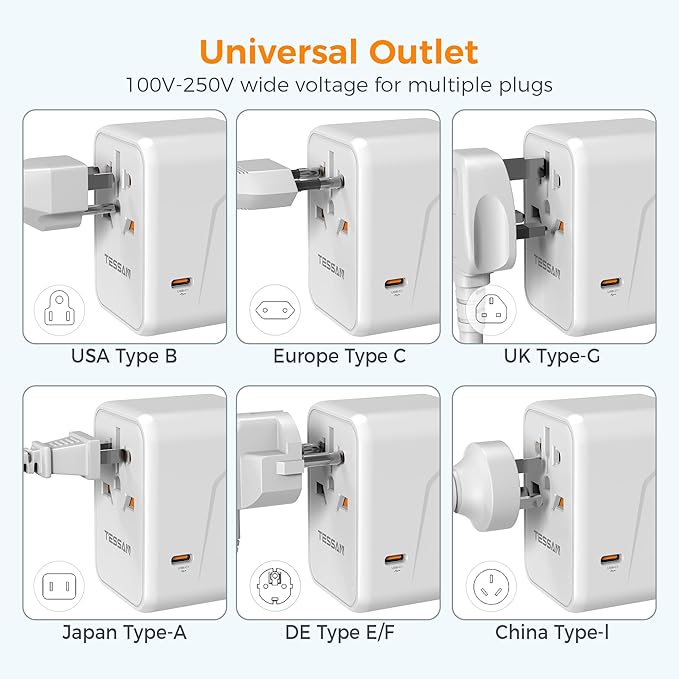 TESSAN Universal Travel Adapter, 45W International Plug Adaptor - Image 3