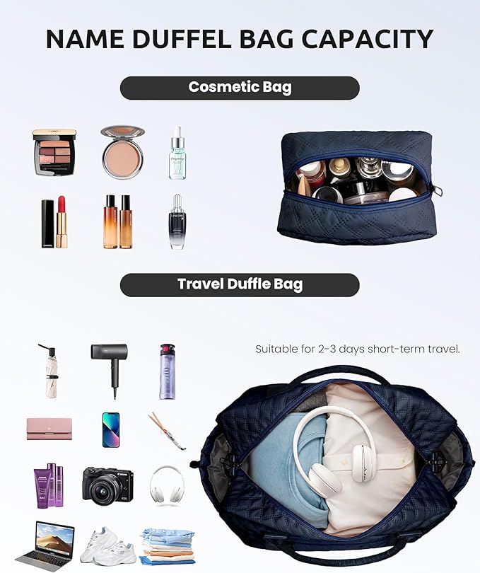 Initial Duffle with Shoe Compartment, Personalized Weekender Bag with Shoulder - Image 3