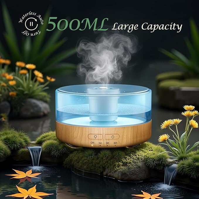 Essential Oil Diffuser for Home: 500ML Aroma Diffuser for Hotel Office Yoga Room - Humidifier with 9 Colors LED Night Light for Kids/Women Home Relaxation,Canary Yellow