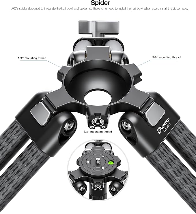 Leofoto LVC-253C+BV-15 King Kong Series Carbon Fiber Dual Leg Video Tripod w - Image 6