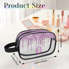 Personalized Clear Makeup Bag with Name, Best Friends Teen Women Mom Birthday Gift PVC Cosmetic Toiletry Travel Bag for Toiletries, Plum Purple Fluid Shape Sequins