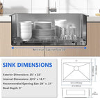 25x22 Inch Drop In Kitchen Sink, 25 Inch Kitchen Sink Top Mount 18 Gauge 304 - Image 6