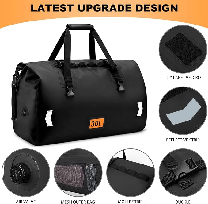 Waterproof Duffel Bag, 30L Roll-top Motorcycle Dry Bag - Image 2
