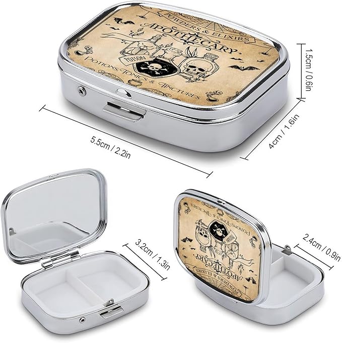 Metal 2 Compartment Pill Organizer Travel Friendly Portable Compact Pill Box - Image 2