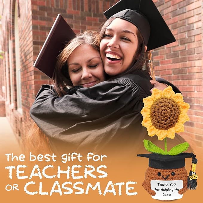Teacher Appreciation Gifts, Handmade Crochet Sunflower Teacher Gifts, Thank You for Helping Me Grow, Daycare Teacher Appreciation Gifts for Women Men, End of Year Graduation Teacher Gifts (6)