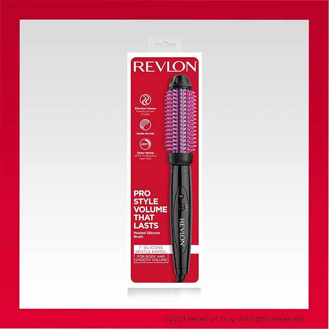 REVLON Silicone Bristle Heated Hair Styling Brush | Fast, Long Lasting Volume for Easy Styling | 1" Barrel for Full Body and Smooth Styles (Black/Pink) (Pack of 3)