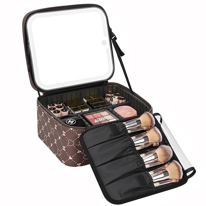 Relavel Travel Makeup Bag With LED Mirror, Portable Cosmetic Organizer Bag with by Relavel