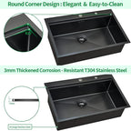 Kitchen Sink, 33 x 22 Drop in Kitchen Sink Gunmetal Black 16 Gauge Stainless - Image 6