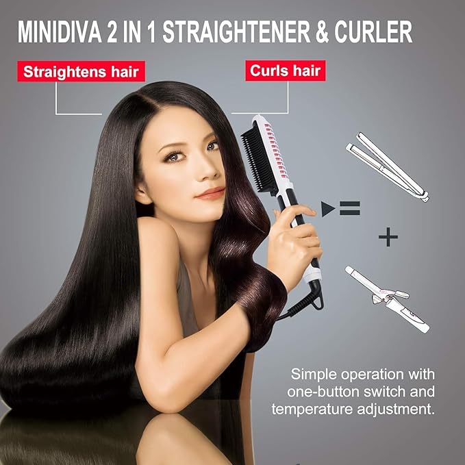 Hair Straightener and Curler 2-in-1 with Anti-Scald Technology, Fast Heating (30s), 6 Heat Levels for Every Hair Type, Auto Off, 360 Swivel Cord, Portable Straightening Iron or Curling Iron (White)