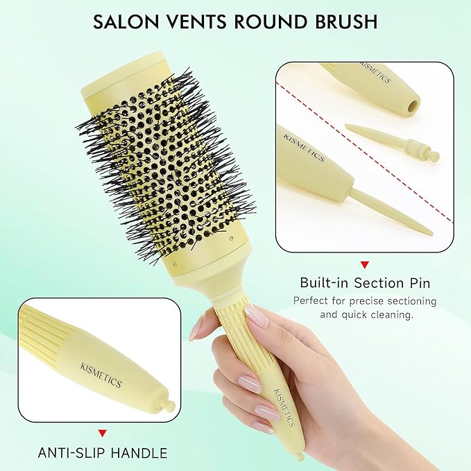 Fast Dry Round Brush with Ceramic Ion Thermal Barrel and Nylon Bristles,Argan oil Round Hair Brush for Blow Drying,Styling,Curling,Straightening, Perfect Styling .for All Hair Types-53mm