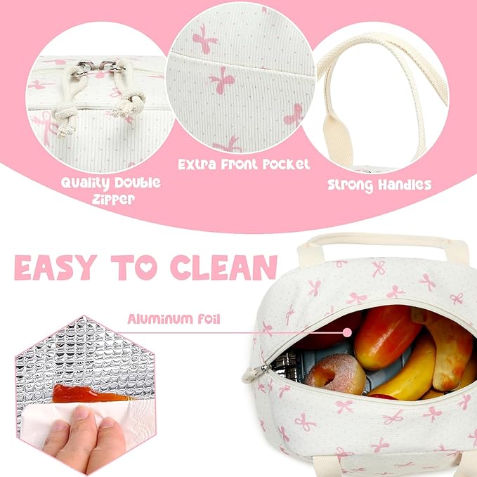 Bluboon Lunch Bag for Women Men Cute Corduroy Lunch Tote Bags Reusable - Image 3