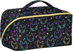 Makeup Organizer Bag, Colorful Neon Cat Heads Travel Makeup Bags Makeup Vanity Case Large Capacity Rhombus Cosmetic Toiletry Bag for Girl Women Ladies