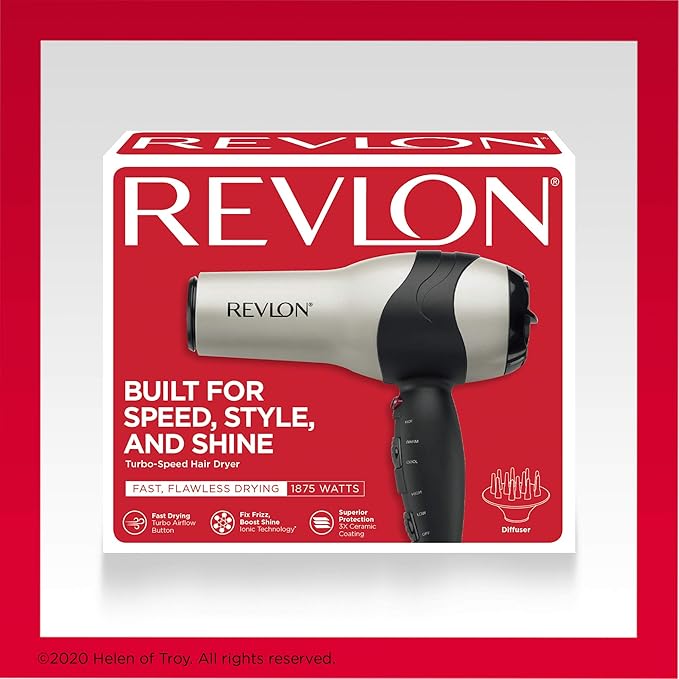 REVLON Turbo Hair Dryer | 1875 Watts of Maximum Shine,Fast Dry (Silver),(Pack of 2)
