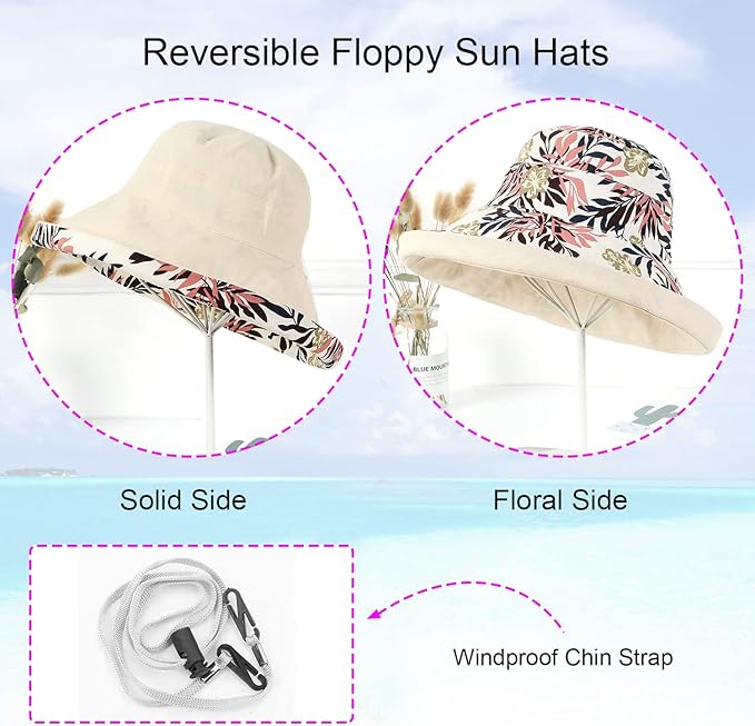 Women Wide Brim Sun Hats Metal Wired Edge Summer UV Protection Beach Fishing Hat - Image 2