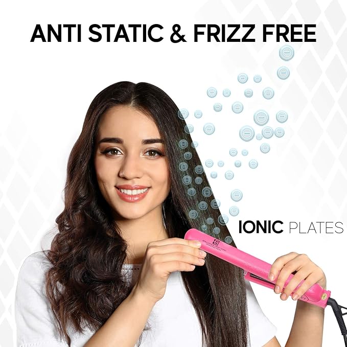 Brilliance New York - 1.25 Inch Diamond Ceramic Flat Iron - Frizz-Free and Anti-Static Ionic Plates - Dual Voltage Flat Iron for Travel