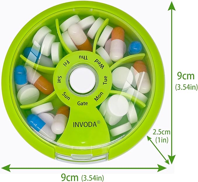 INVODA Weekly Pill Organizer 7 Compartment Rotating Pill Box - Image 5