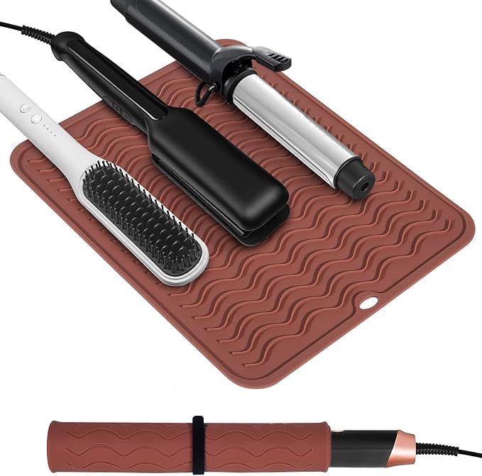 Quccefods Heat Resistant Mat Oversize Curling Iron Mat Silicone Hot Hair Tools Mat for Hair Straightener,Flat Irons,Hair Styling Tools Countertop protection Portable Travel Mat 14.2" x 11"