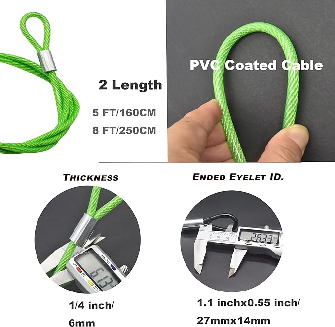 5FT 6mm Stainless Steel Security Cable Lock, Braided Steel Vinyl Coated Safety - Image 2