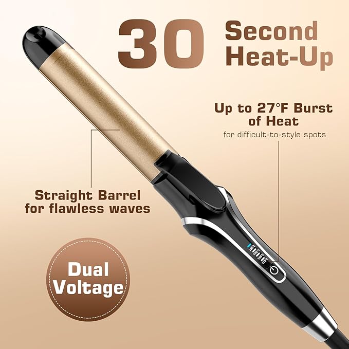 Curling Iron, 2 in 1 Hair Straightener and Curler, 1.25 Inch Ceramic Curling Wand with Adjustable Temperature, Dual Voltage for All Hair Types, Anti-Tangle for Long-Lasting Curls and Straight
