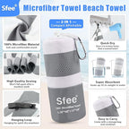 Sfee 2 in 1 Microfiber Oversized Beach Towel, Quick Dry Towel Travel Towel - Image 2
