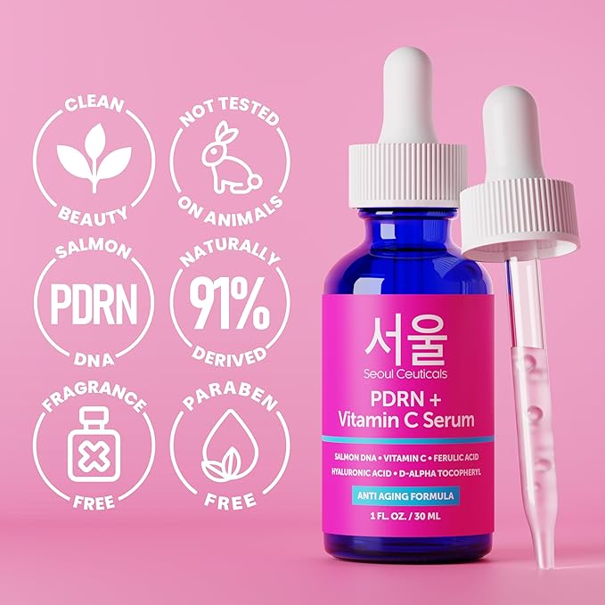 SeoulCeuticals PDRN Serum Salmon DNA Vitamin C Serum – Korean Skincare Anti Aging PDNR Skin Repair Booster – K Beauty PDRM Skin Care for Face 1oz (Pack of 2)