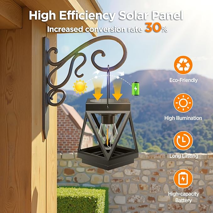 KOOPER 2 Pack Solar Lanterns Outdoor Waterproof, Upgraded Black Metal Hanging - Image 4