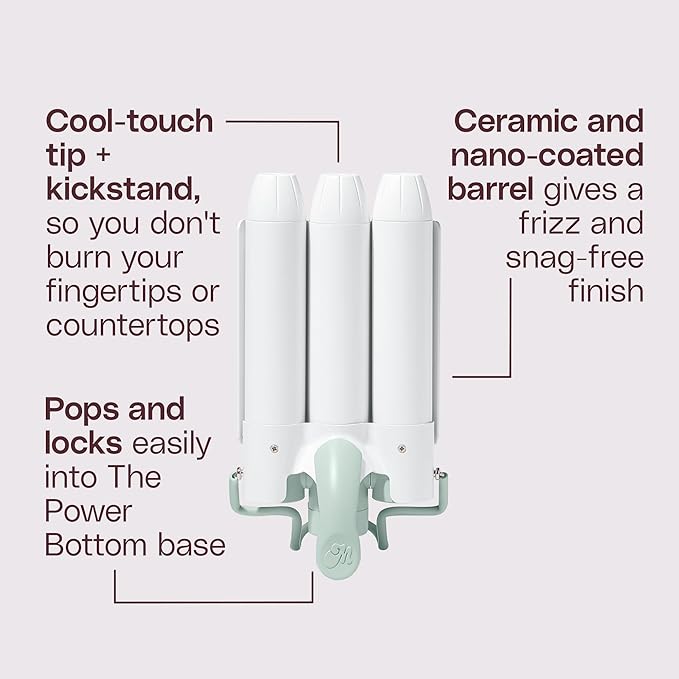 Mane 1.25" Jumbo Hair Waver Styling Attachment - 3 Barrel Curling Iron for Natural-Looking Beach Waves, Frizz-Free Volume & Texture - Detachable Hair Tools Compatible with Power Base