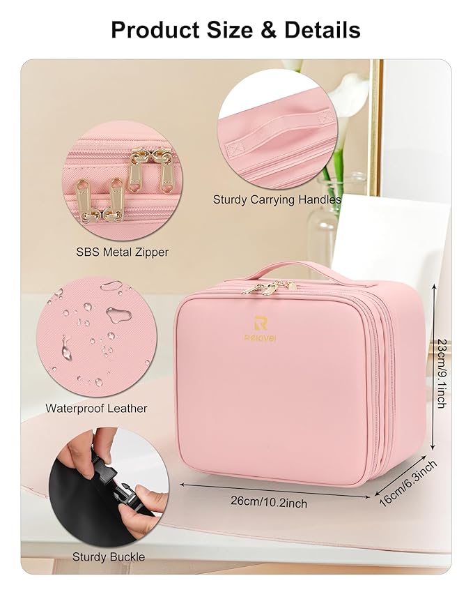 Relavel Makeup Bag with LED Mirror, Small Travel Makeup Case with Rechargeable - Image 2