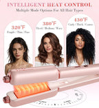 FMZ Flat Iron Hair Straightener Crimper Curler, Professional 4 in 1 Pink Hair Styling Irons for Straightening, Crimping, Curling, Fast Heating, Dual Voltage, Mini and Portable for Women Travel Home