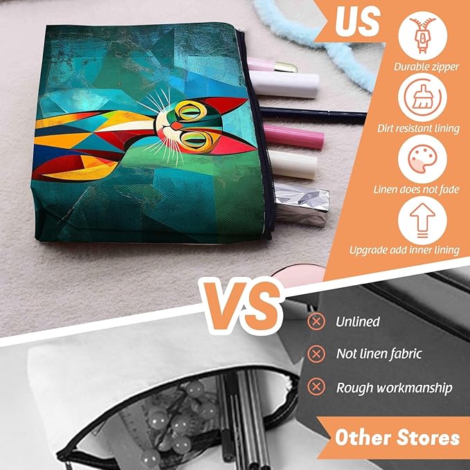 Cosmetic Bags Travel Makeup Toilet Case Waterproof Pouch for Women Girls 6.7X9.45inches - Beautiful Color - Block Kitty