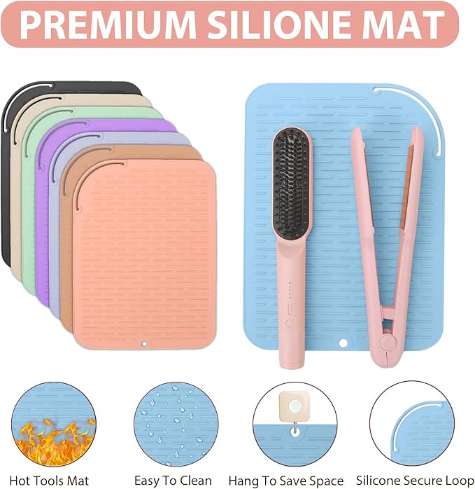 Large Silicone Heat Resistant Mat, Portable Travel Hot Hair Tools Holder Pad for Curling Iron, Flat Iron, Hair Straightener and Other Styling Tools(12.0" x 9.0")