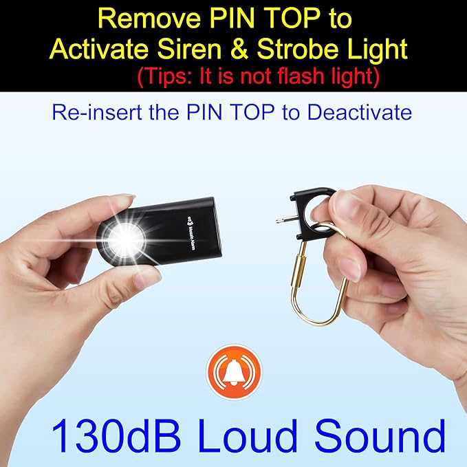 130dB Personal Safety Alarm Strobe Light. Loud Sound Keychain Siren - Image 5