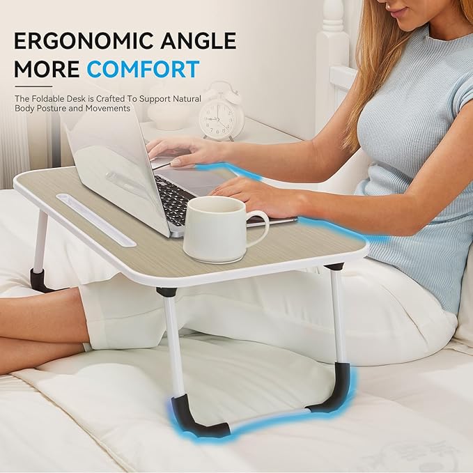 BUYIFY Folding Lap Desk, 23 Inch Portable Wood Brown Laptop Bed Desk Lap Desk - Image 2